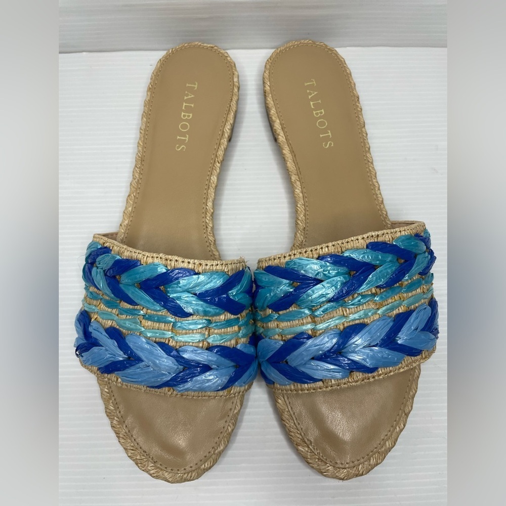 Talbots KERI RAFFIA SLIDES Blue Beachy Boho Size 9 - Picture 1 of 4